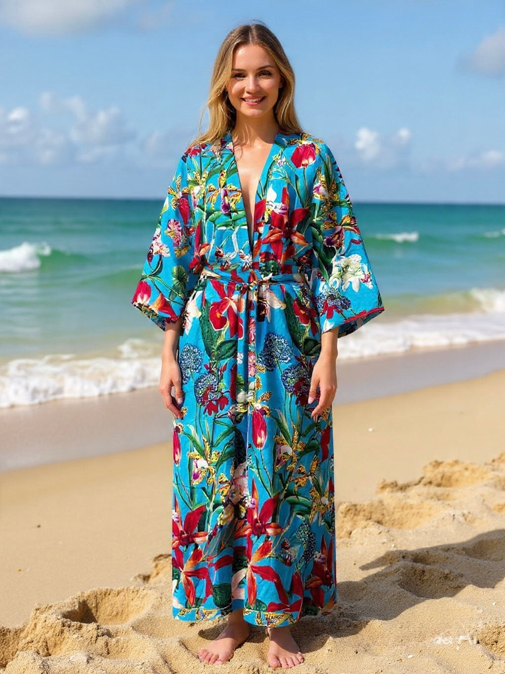 Tropical Bloom Pure Cotton Kimono Robe