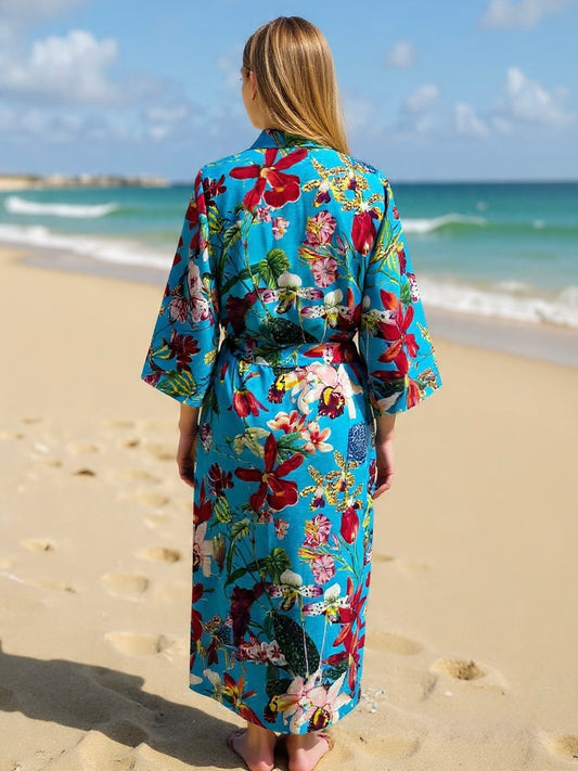 Tropical Bloom Pure Cotton Kimono Robe